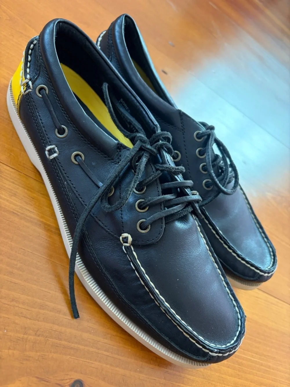 Polo Ralph Lauren Black Yellow Leather Boat Shoes - Sz 11D